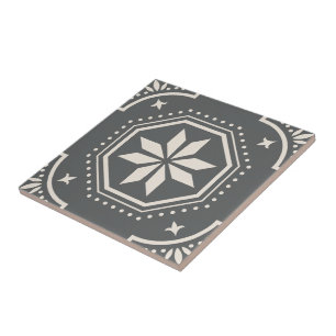 Geometric Star Pattern Decorative Black White Ceramic Tile