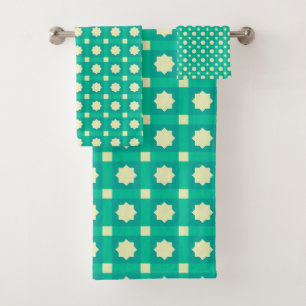 Geometric Star Pattern Wallpaper - Teal & Cream Bath Towel Set