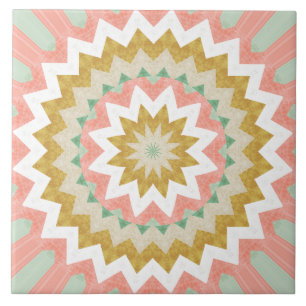 Geometric Starburst Boho Mandala Pattern Ceramic Tile
