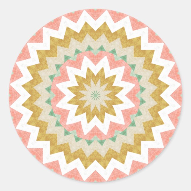 Geometric Starburst Boho Mandala Pattern Classic Round Sticker (Front)
