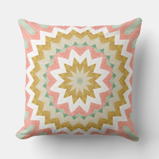 Geometric Starburst Boho Mandala Pattern Cushion (Front)