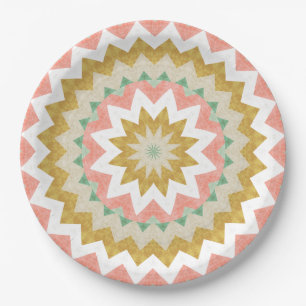 Geometric Starburst Boho Mandala Pattern Paper Plate