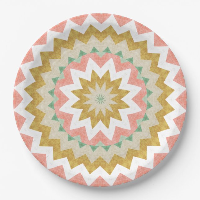 Geometric Starburst Boho Mandala Pattern Paper Plate (Front)