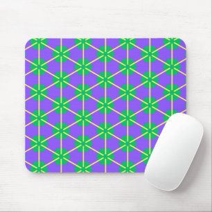 Geometric Starburst in Purple, Green and Yellow Mouse Pad