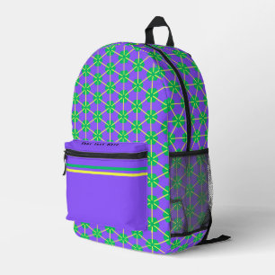 Geometric Starburst in Purple, Green and Yellow Printed Backpack