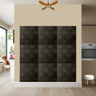 Geometric Starburst Tile - Black and Gold Pattern