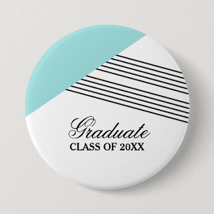 Geometric Stripe Aqua Graduation Button