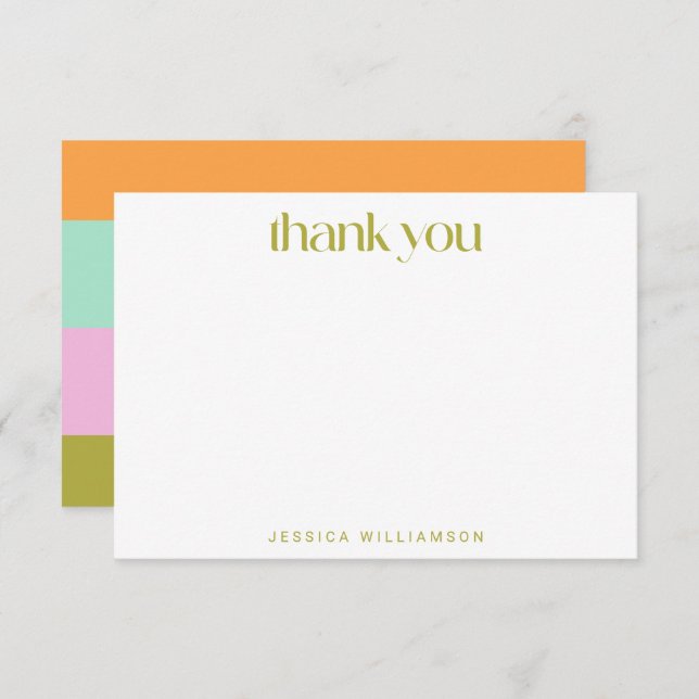 Geometric Stripe Green Pastel Custom Bridal Shower Thank You Card (Front/Back)
