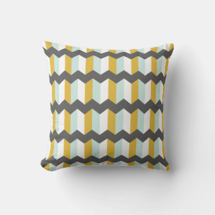 Geometric Stripes Chevron Mint  And Yellow Pattern Cushion