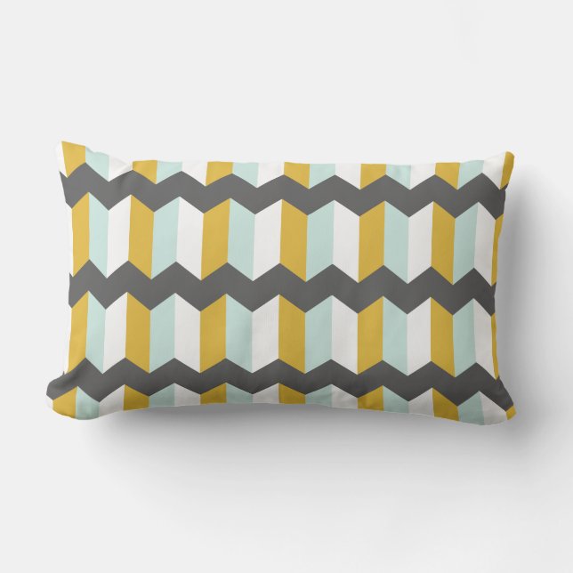 Geometric Stripes Chevron Mint  And Yellow Pattern Lumbar Cushion (Front)