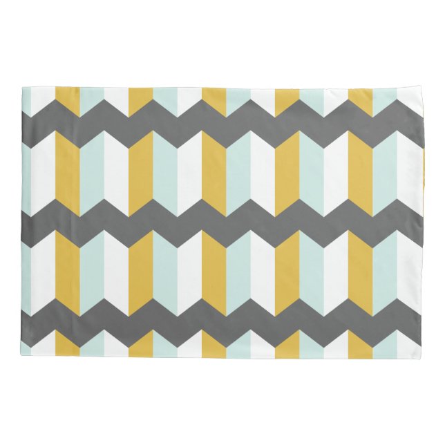 Geometric Stripes Chevron Mint And Yellow Pillowcase (Back)