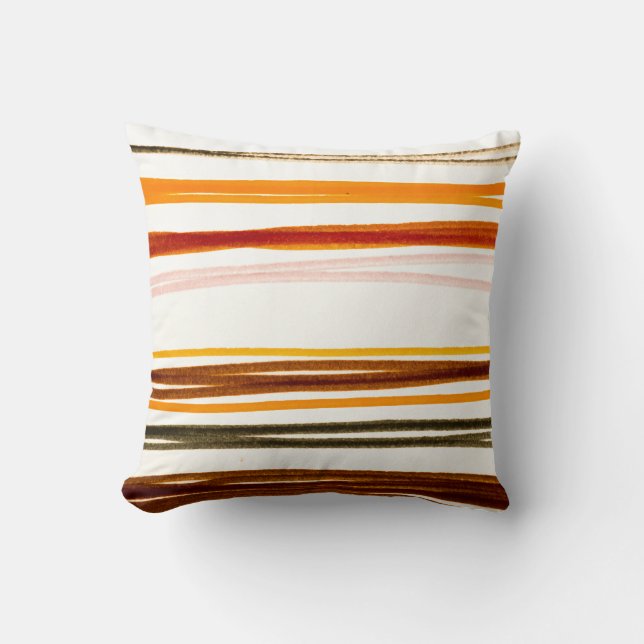 Geometric stripes, orange watercolor illustration cushion (Front)