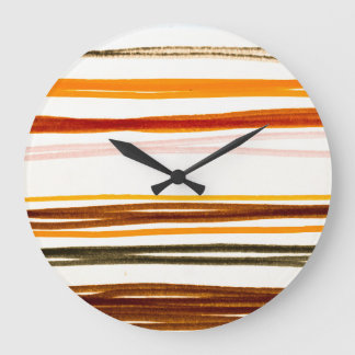 Geometric stripes, orange watercolor illustration large clock