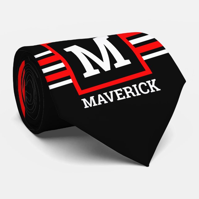 GEOMETRIC Stripes Red White Black Tie (Rolled)