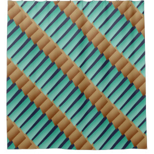 Geometric Stripes/Turquoise Tan & Blue Shower Curtain