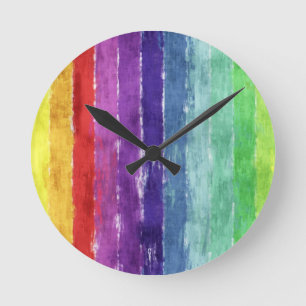 Geometric Stripes Watercolor Round Clock