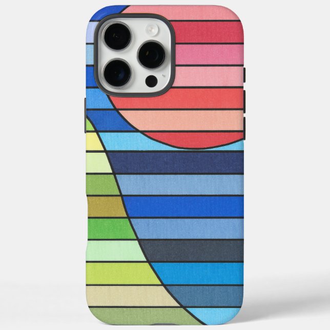 Geometric Stripes with Red Circle and Green Curves Case-Mate iPhone Case (Back)