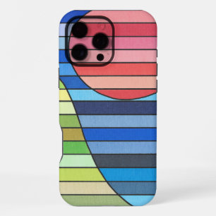 Geometric Stripes with Red Circle and Green Curves iPhone 16 Pro Max Case