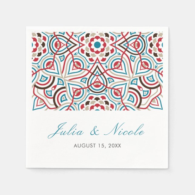 Geometric Style Sparkles Copper Metallic Wedding Napkin (Front)