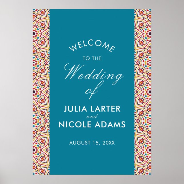 Geometric Style Sparkles Copper Metallic Wedding Poster (Front)