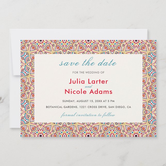 Geometric Style Sparkles Copper Metallic Wedding Save The Date (Front)