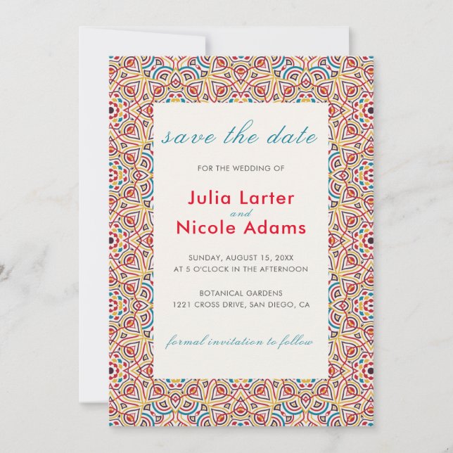 Geometric Style Sparkles Copper Metallic Wedding Save The Date (Front)