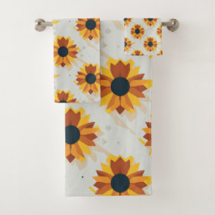 Geometric Style Sunflower Pattern Bath Towel Set