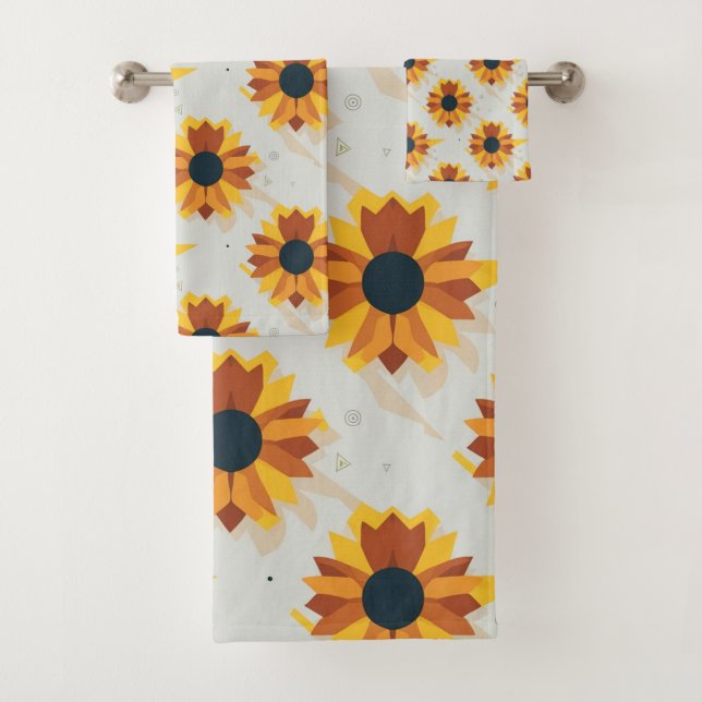 Geometric Style Sunflower Pattern Bath Towel Set (Insitu)