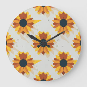Geometric Style Sunflower Pattern Large Clock
