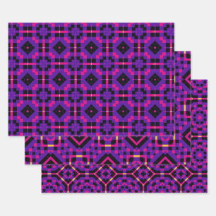 Geometric Stylish Op Art Mosaic Purple Patterns Wrapping Paper Sheet
