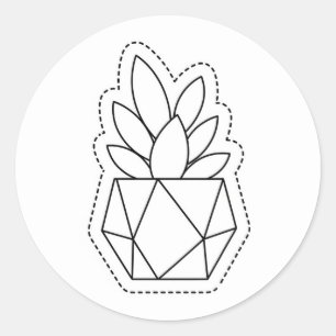 Geometric Succulent Plant in Pot Line Art Sticker 