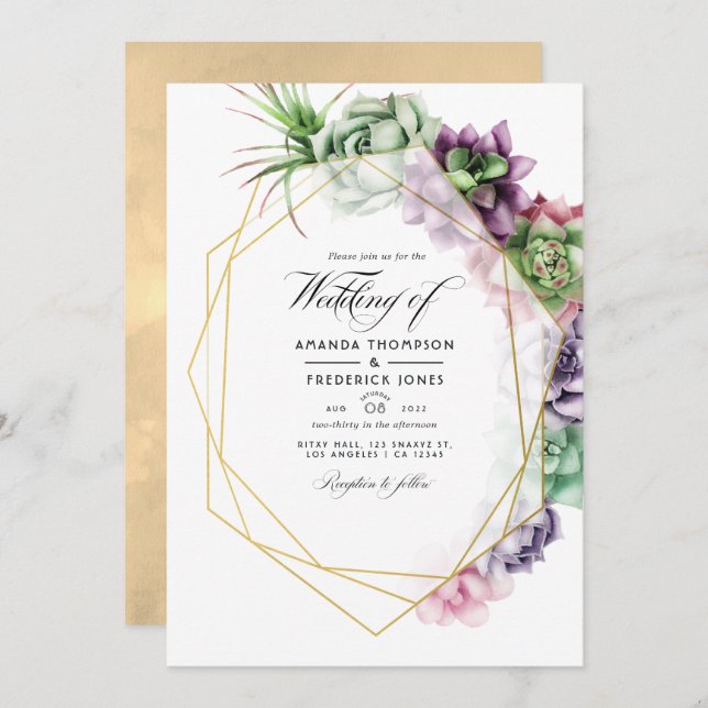 Geometric Succulents Herbarium Garden Wedding  Invitation (Front/Back)