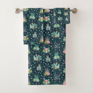 Geometric Succulents Pattern Bath Towel Set