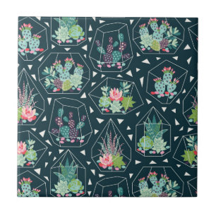 Geometric Succulents Pattern Ceramic Tile