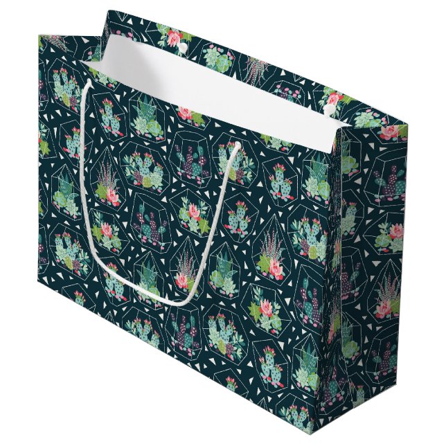 Geometric Succulents Pattern Large Gift Bag (Front Angled)