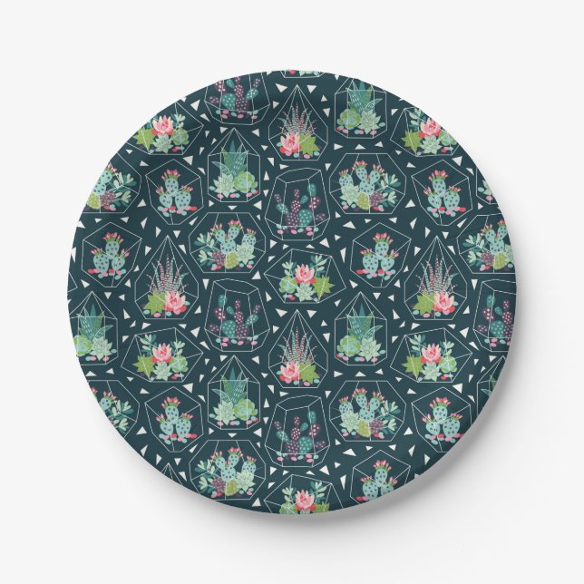 Geometric Succulents Pattern Paper Plate (Front)