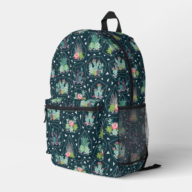 Geometric Succulents Pattern Printed Backpack (Back Corner Right)