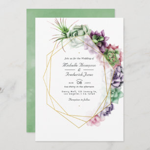 Geometric Succulents QR Code RSVP Wedding Invitation