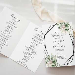 Geometric Summer Floral Foliage Folded Wedding  Program