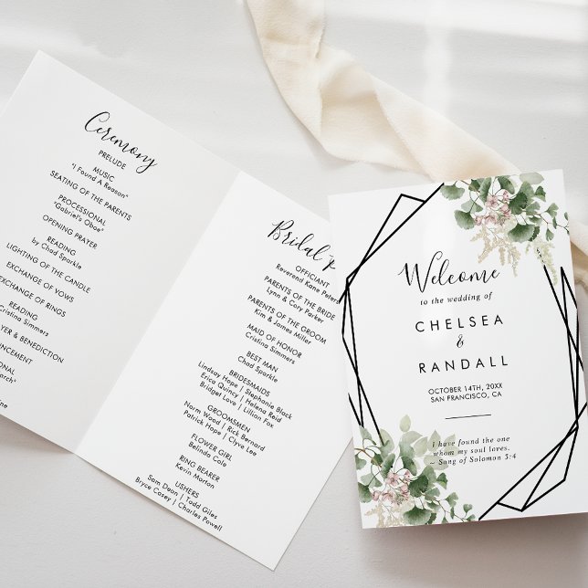 Geometric Summer Floral Foliage Folded Wedding  Program (Creator Uploaded)
