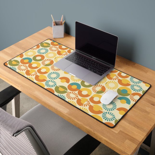 Geometric Sunburst Circles - Retro Mid-Century  Desk Mat (Office 2)
