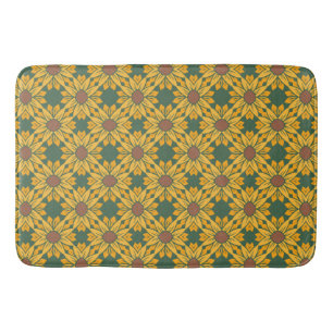 Geometric Sunflower Patterns on Dark Green  Bath Mat