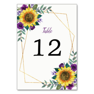Geometric Sunflower Purple Roses  Table Number