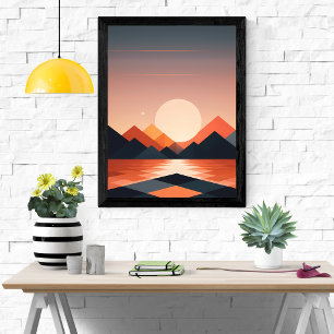 Geometric Sunset Landscape Poster