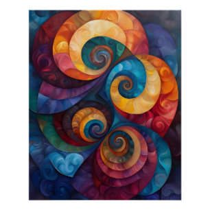 Geometric Swirls Digital Art Design Poster