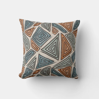 Geometric Swirls, Teal, Olive Green, Rust Cushion