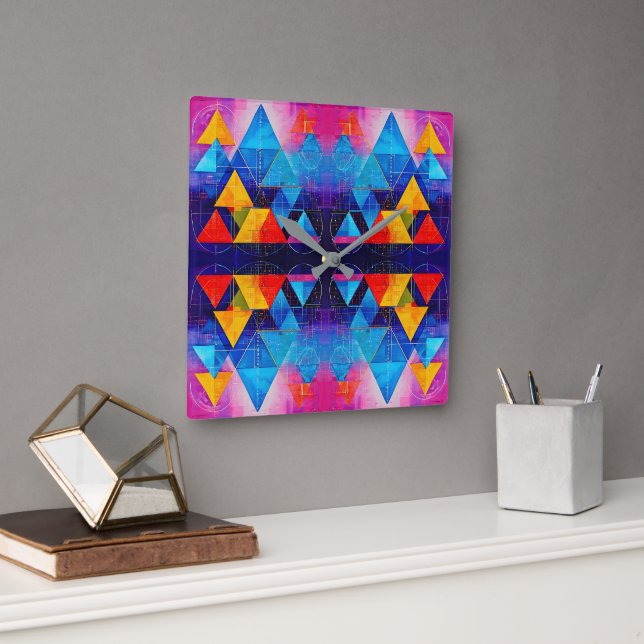 Geometric Symbols Abstract #10 Design 2 Square Wall Clock (Office)