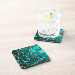 Geometric Teal and Gold Coaster