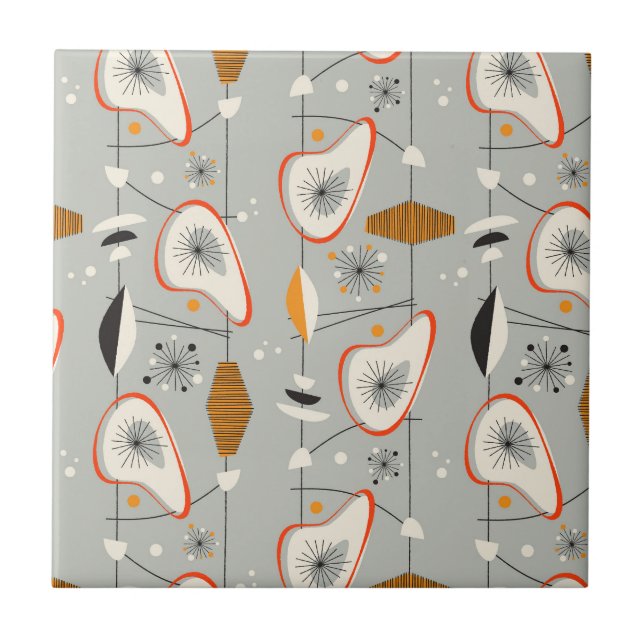 Geometric Teal & Blue Pattern Ceramic Tile (Front)