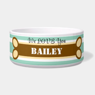 Geometric Teal Green Stripes Dog Bone Name